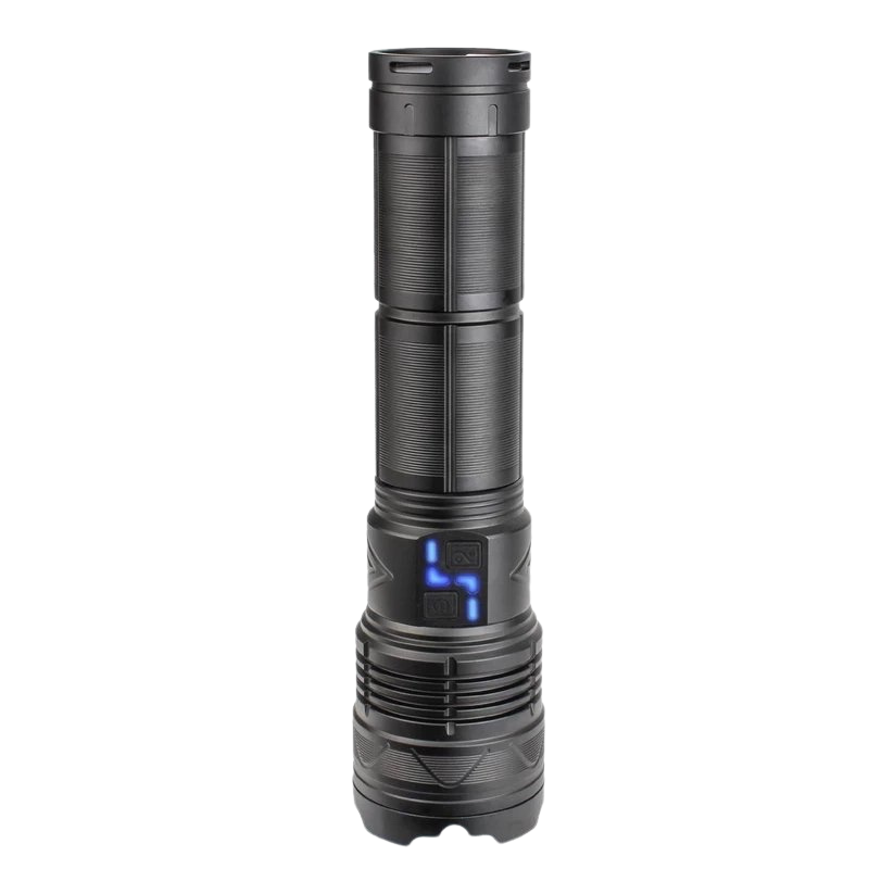 10 000lm Laser LED torch with telescopic zoom and 3km beam range.
