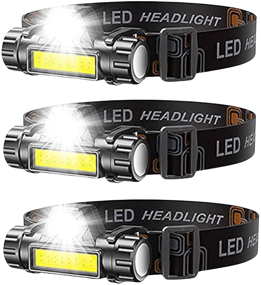 3 Value Pack 450LM Rechargeable Headlamp with USB charging and adjustable headband.