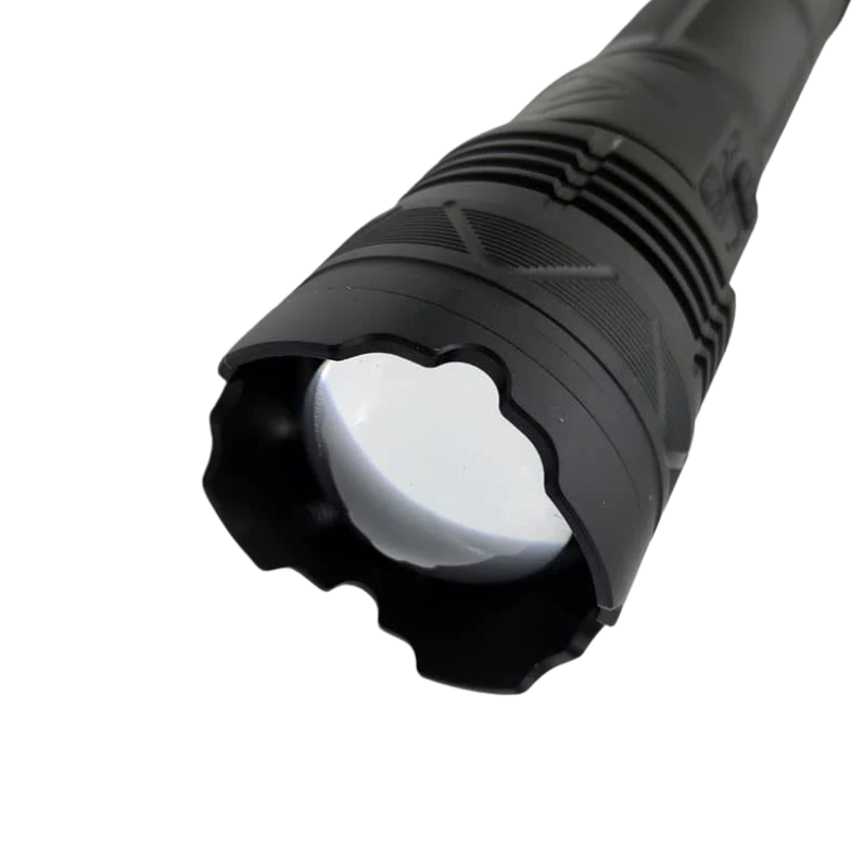 10 000lm Laser LED flashlight with telescopic zoom, perfect for game viewing and camping.