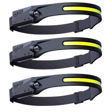 3 pack multi-function LED rechargeable headlamps with adjustable brightness.