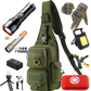 Ultimate Torch Pack with tactical gear, lights, GPS, medical kit, and more for outdoor and survival needs.