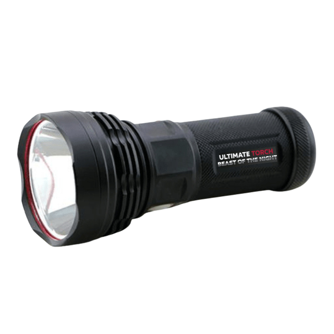 4500lm Ultimate Torch Beast Of The Night flashlight with 900m beam range for security and camping.