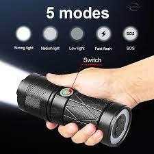 6500lm Laser Led tactical flashlight with five lighting modes, featuring anti-skid design and Type-C USB fast charging.