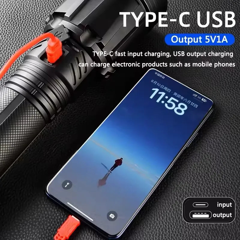 15000lm Ultimate Torch with Type-C USB fast charging and smartphone connection.